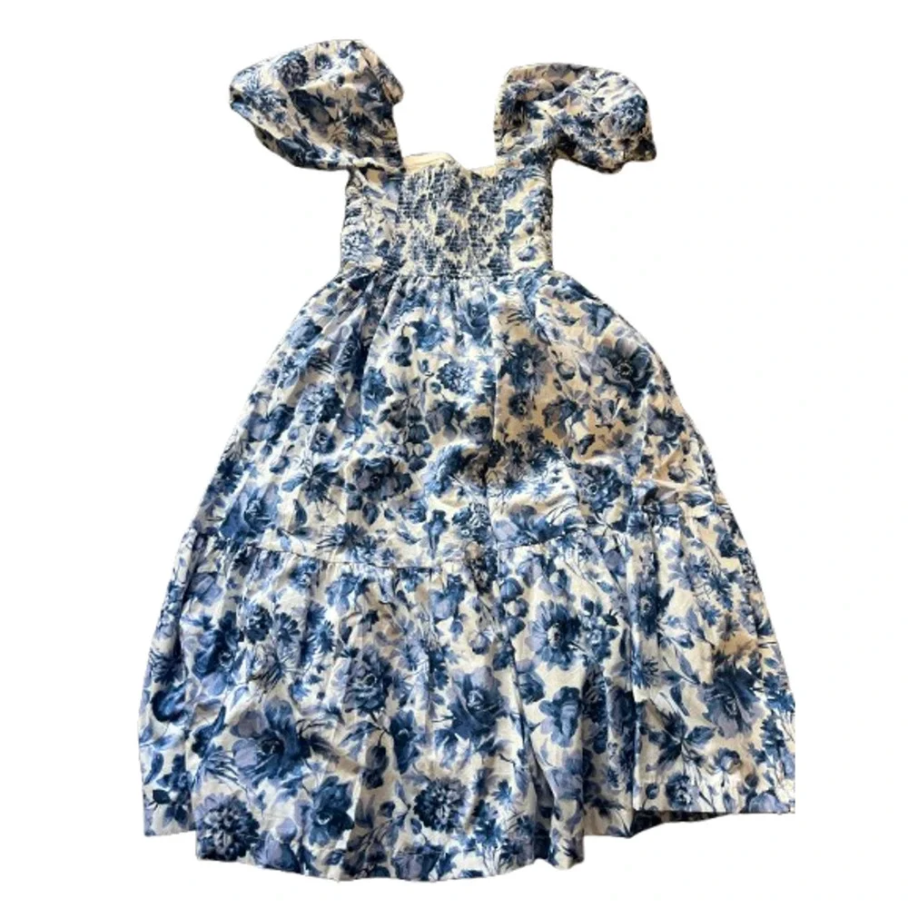 Abercrombie & Fitch Womens Blue Floral Smocked Puff Sleeve Fit & Flare Dress XST